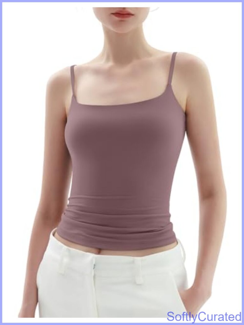 Square Neck Tank Top Adjustable Spaghetti Strap Sleeveless Double Lined Summer